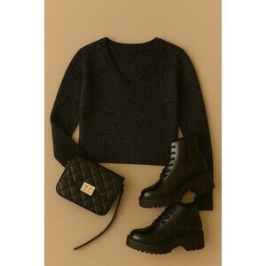 Mudd Women's Black Dark Academia Sweater Medium Sequin Sparkle